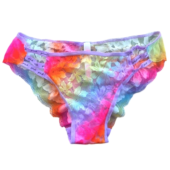 PINK Victoria's Secret Other - PINK by VS Lace Cheeksters Strappy Logo Rainbow Ombre Panties. XL *NWT!